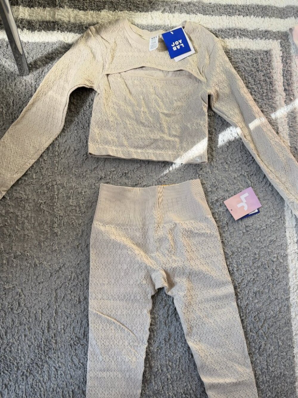 JoyLab Matching Set Beige Textured Crop Top Medium + High Rise Leggings Small